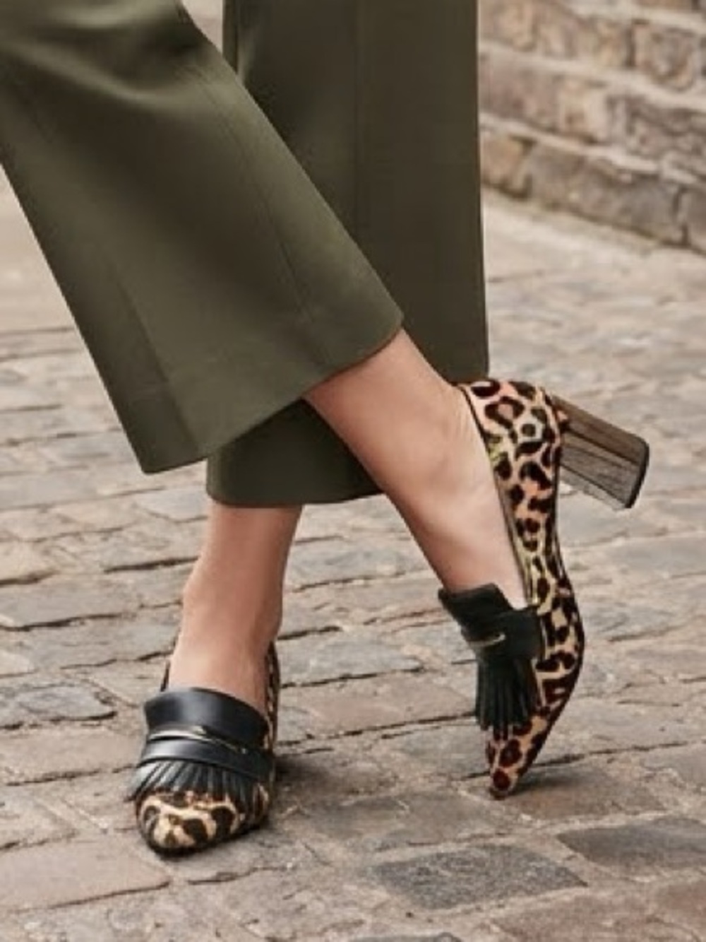 Franco Sarto Noble 2 Mirror Loafer Pumps Leopard Calf Hair Fringe